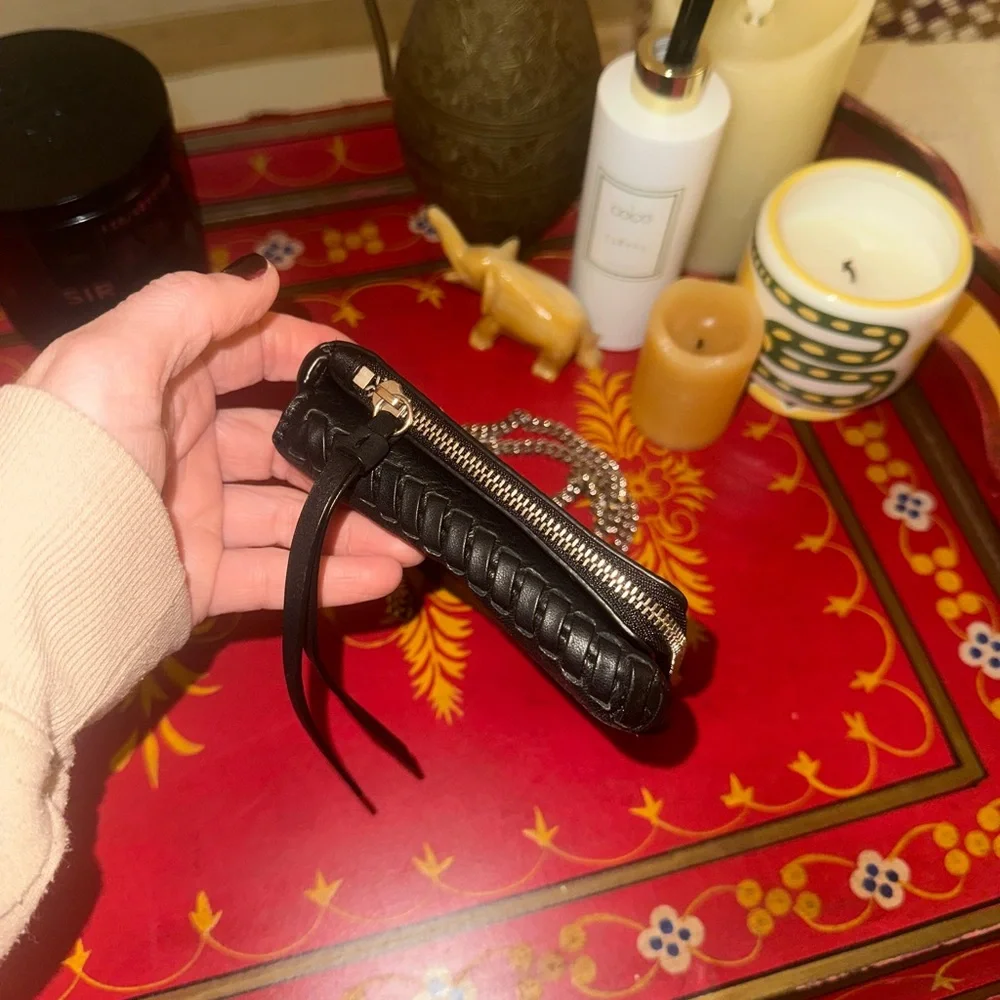 All Saints Black whipstitch cross body purse silver chain - Picture 13 of 13